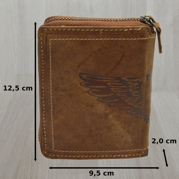 Echt Leder Herren Portemonnaie Vintage Design mit rundum Reißverschluss Geldbörse